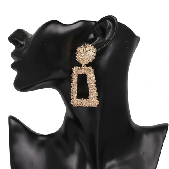 “PRICE DROP” Gold Geometric Statement Earrings - Picture 4 of 5